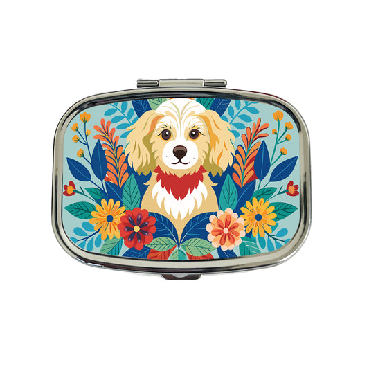 Cavapoo Floral Motif Dog Blue Travel Pill Box Case