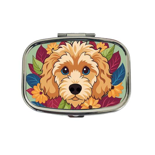 Cavapoo Head Floral Motif Dog Travel Pill Box Case