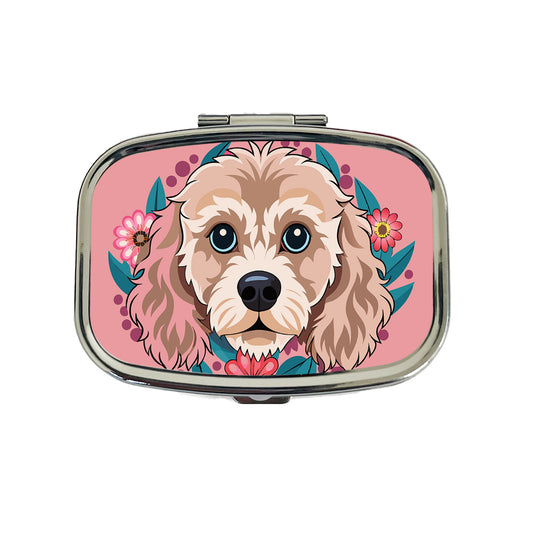 Cavapoo Head Floral Motif Pink Dog Travel Pill Box Case