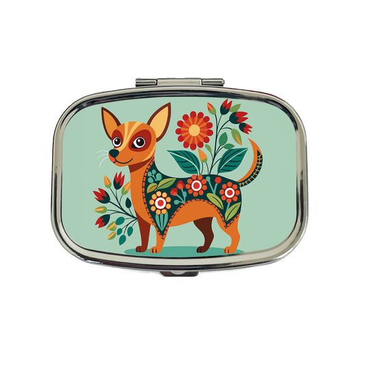 Chiweenie Floral Motif Cute Dog Travel Pill Box Case