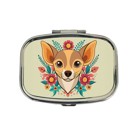 Chiweenie Head Floral Motif Dog Travel Pill Box Case