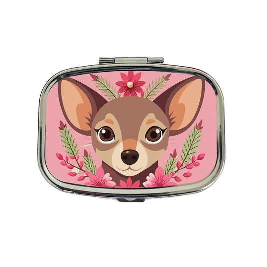 Chiweenie Head Floral Motif Pink Dog Travel Pill Box Case