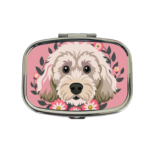 Cockapoo Head Floral Motif Light Pink Dog Travel Pill Box Case