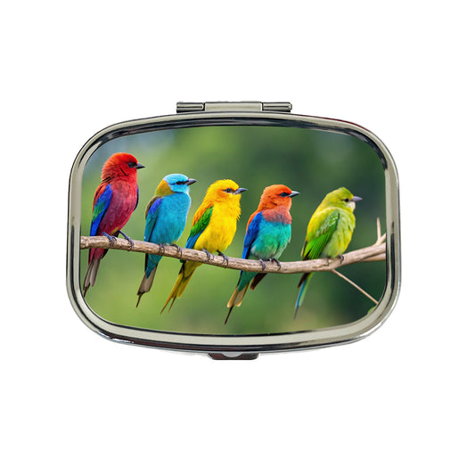 Colorful Birds In A Row Travel Pill Box Case