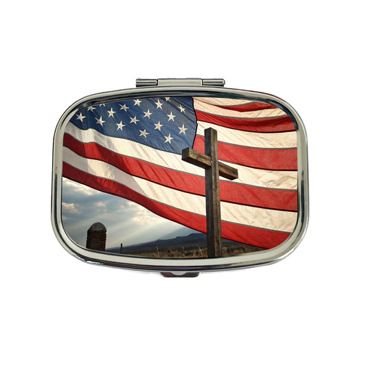 Cross Over American Flag USA United States Travel Pill Box Case