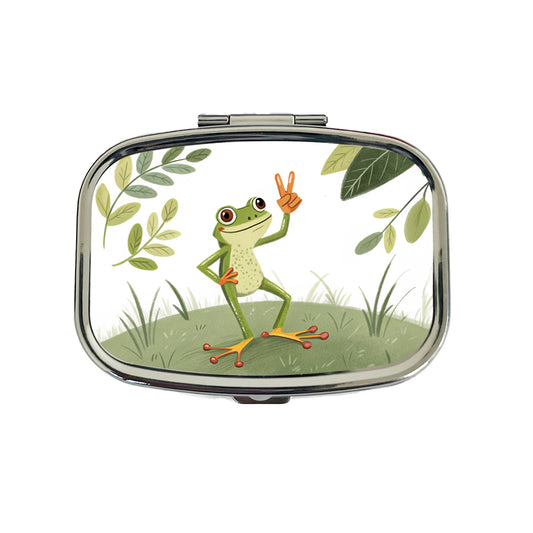 Frog Peace Sign Drawing Funny Travel Pill Box Case