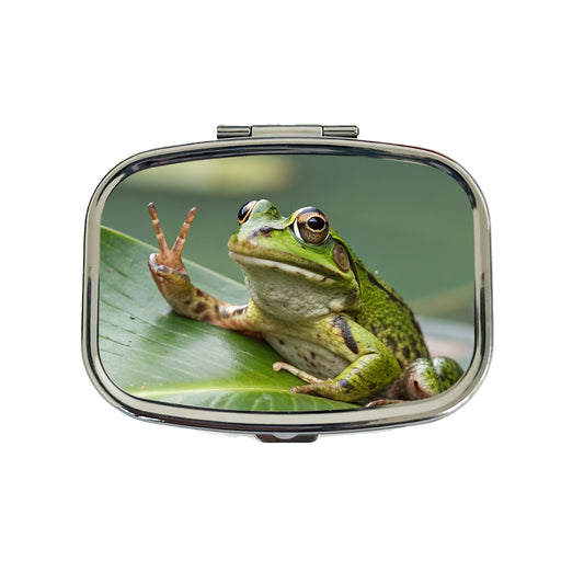 Frog Peace Sign Funny Travel Pill Box Case