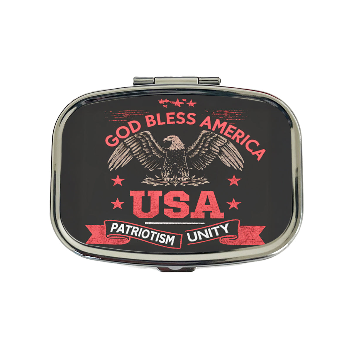 God Bless America Black Red USA United States Travel Pill Box Case