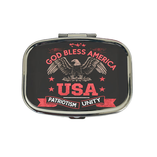God Bless America Black Red USA United States Travel Pill Box Case