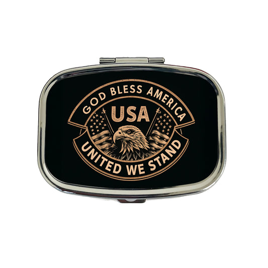 God Bless America Black Tan USA United States Travel Pill Box Case