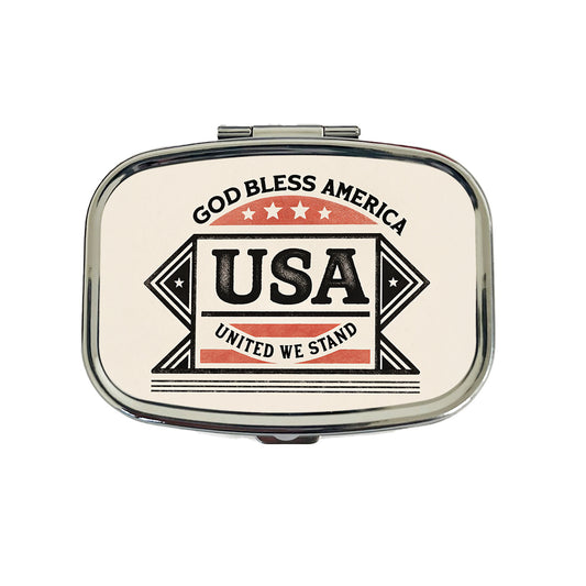 God Bless America USA United We Stand States Travel Pill Box Case