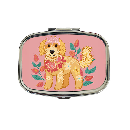 Golden Doodle Floral Motif Pink Dog Travel Pill Box Case