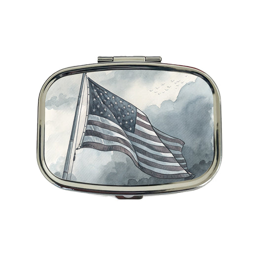 Gray American Flag Watercolor USA United States Travel Pill Box Case