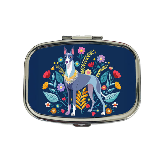 Great Dane Floral Motif Dog Blue Travel Pill Box Case