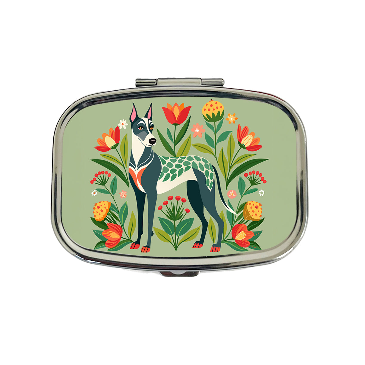 Great Dane Floral Motif Dog Standing Travel Pill Box Case