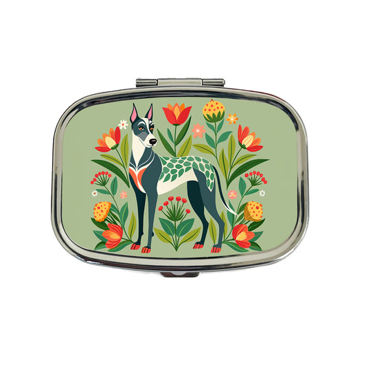 Great Dane Floral Motif Dog Standing Travel Pill Box Case