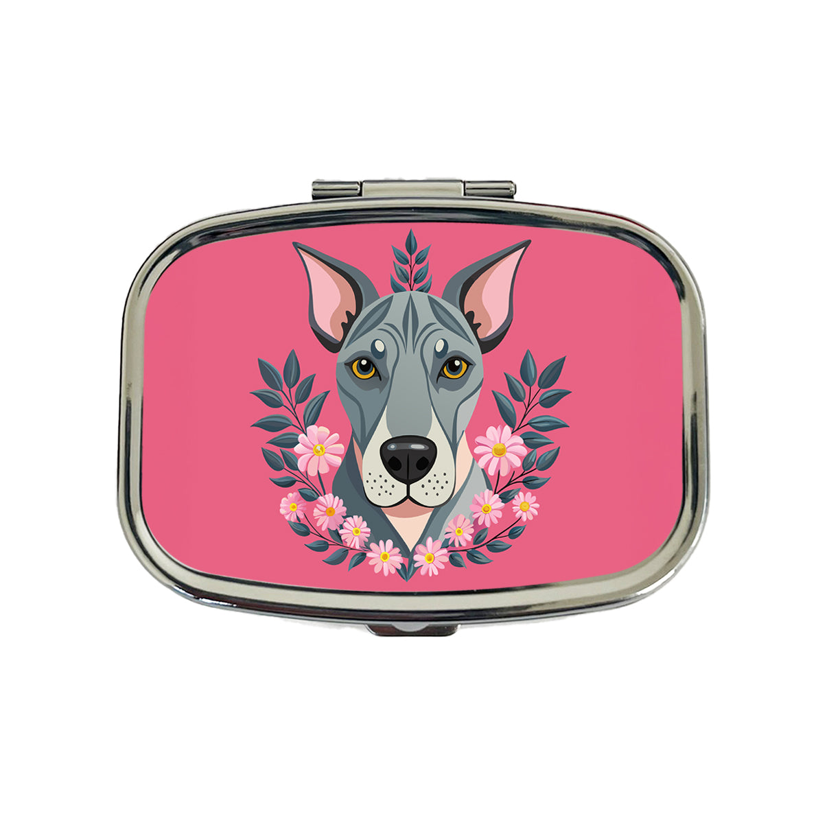 Great Dane Head Floral Motif Pink Background Dog Travel Pill Box Case