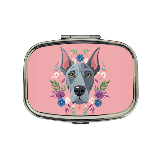 Great Dane Head Floral Motif Pink Dog Travel Pill Box Case