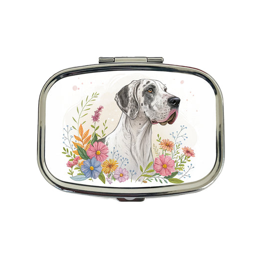 Great Dane Floral Motif Dog Light Travel Pill Box Case