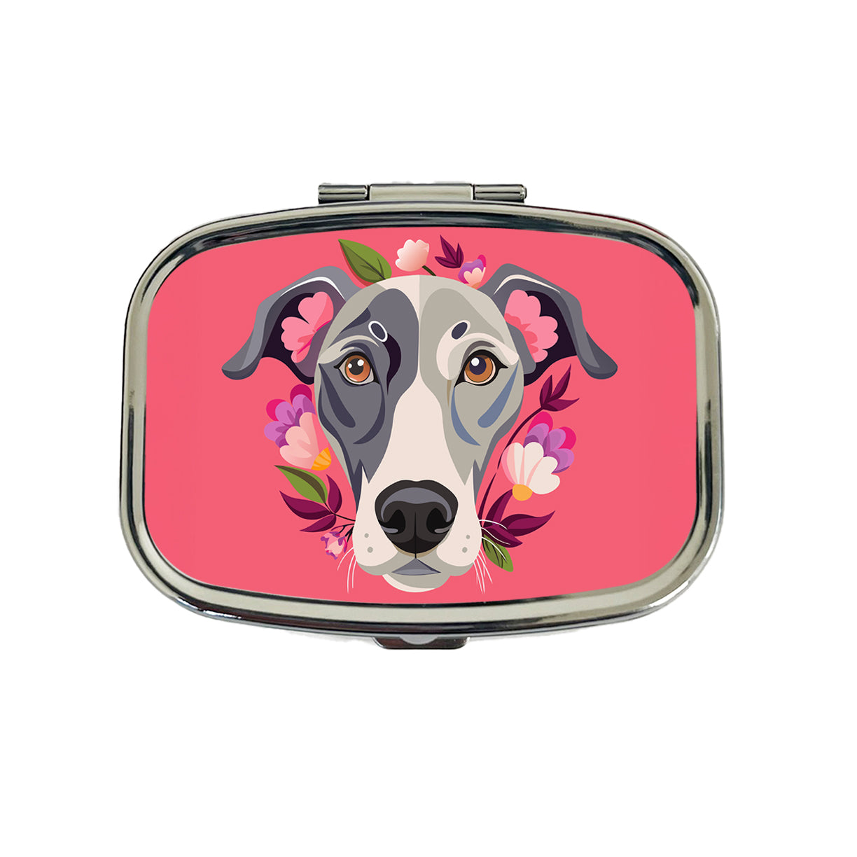 Great Dane Head Floral Pink Dog Travel Pill Box Case