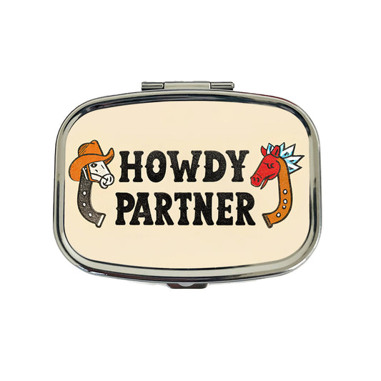Howdy Partner Country Cowboy Cowgirl Cute Travel Pill Box Case