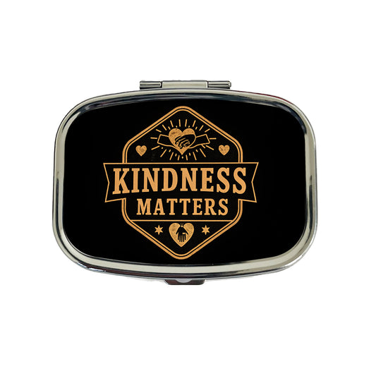 Kindness Matters Black Tan Travel Pill Box Case