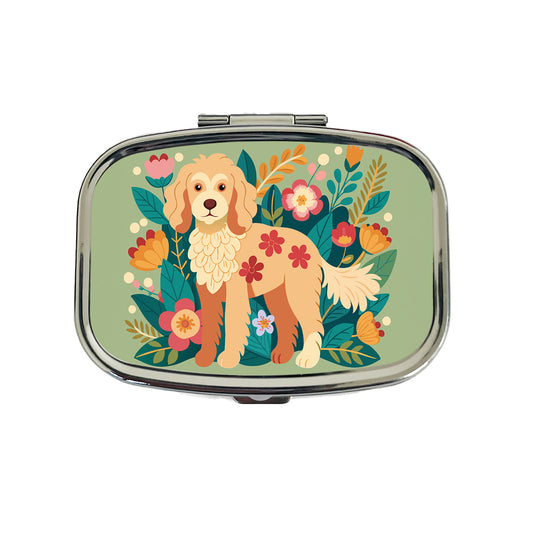 Labradoodle Floral Motif Dog Travel Pill Box Case
