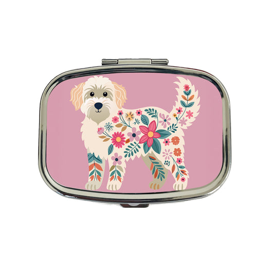 Labradoodle Floral Motif Pink Cute Dog Travel Pill Box Case