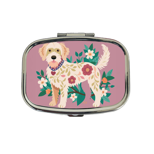 Labradoodle Floral Motif Standing Dog Travel Pill Box Case
