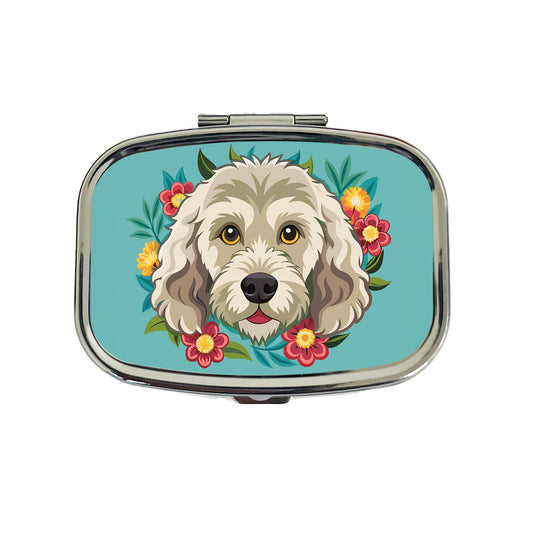 Labradoodle Head Floral Motif Dog Travel Pill Box Case
