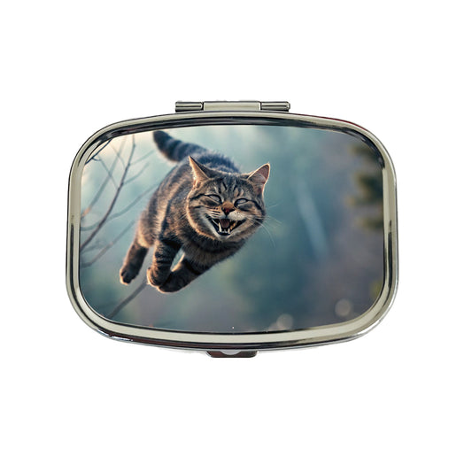 Leaping Funny Cat Grinning Travel Pill Box Case