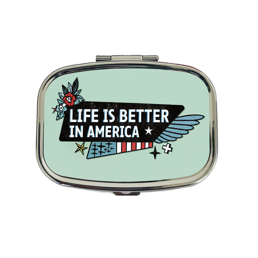 Life Is Better In America USA United States Travel Pill Box Case