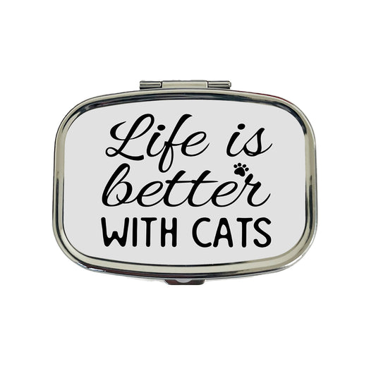 Life Is Better With Cats Gray Black Travel Pill Box Case