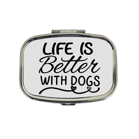 Life Is Better With Dogs Gray Travel Pill Box Case