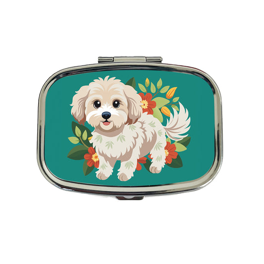 Maltipoo Floral Motif Dog Standing Travel Pill Box Case