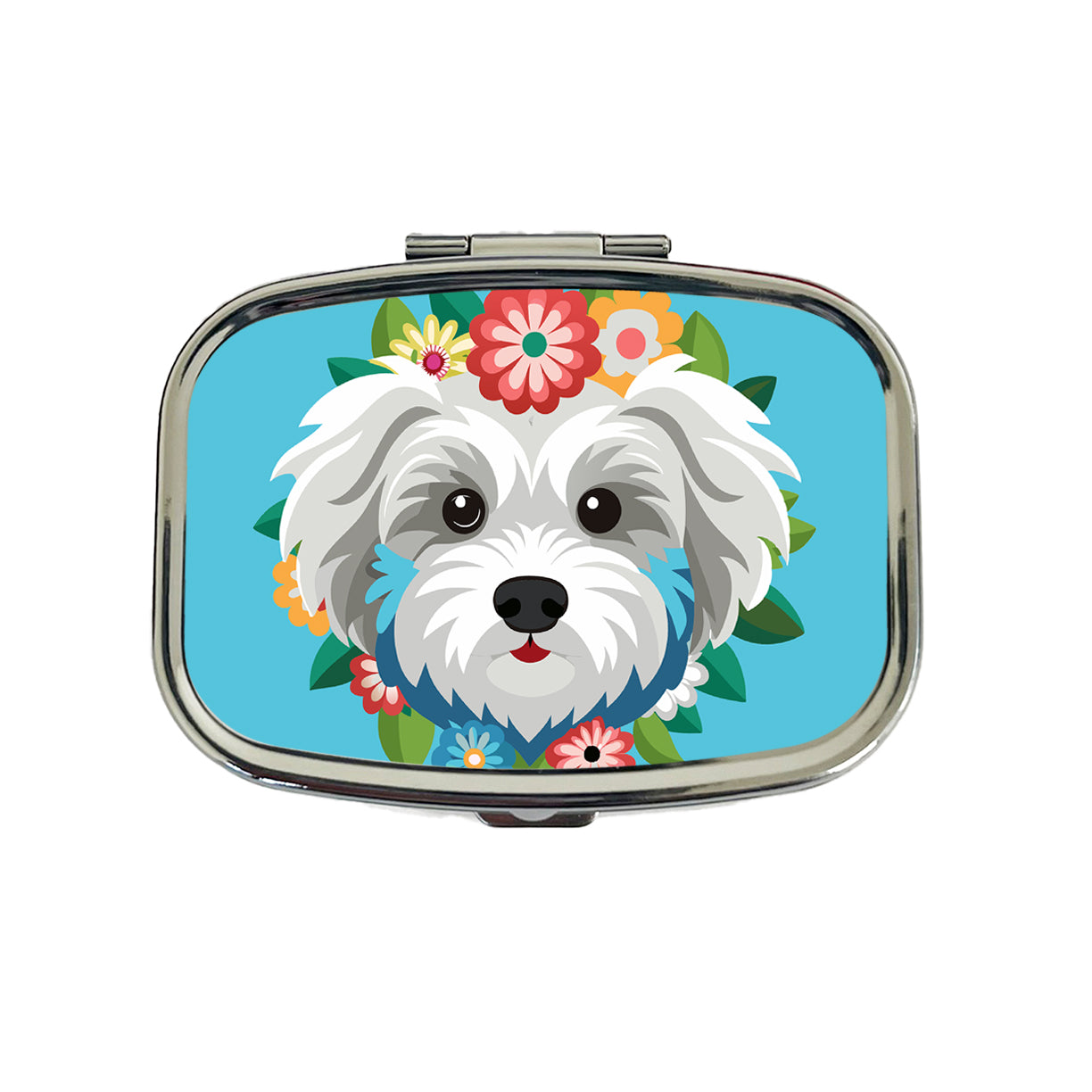 Maltipoo Head Floral Motif Blue Dog Travel Pill Box Case