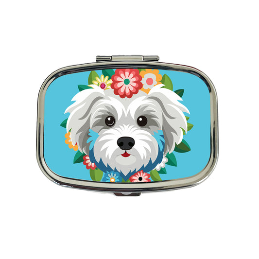 Maltipoo Head Floral Motif Blue Dog Travel Pill Box Case