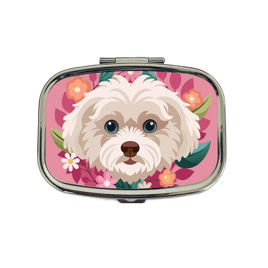 Maltipoo Head Floral Motif Pink Dog Travel Pill Box Case
