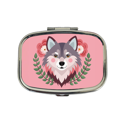 Pomsky Head Floral Motif Pink Cute Dog Travel Pill Box Case