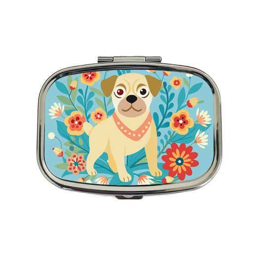 Puggle Floral Motif Blue Dog Travel Pill Box Case