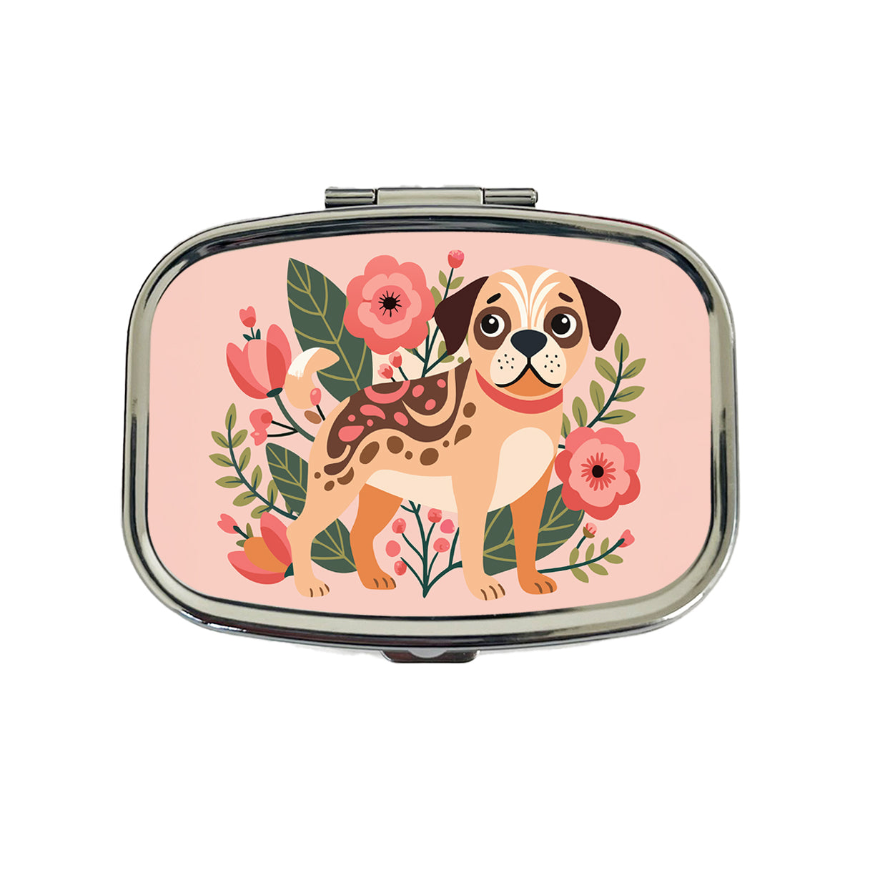 Puggle Floral Motif Pink Dog Travel Pill Box Case