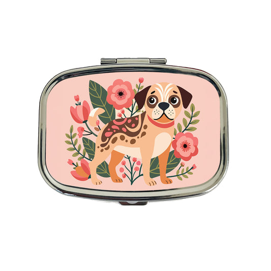 Puggle Floral Motif Pink Dog Travel Pill Box Case