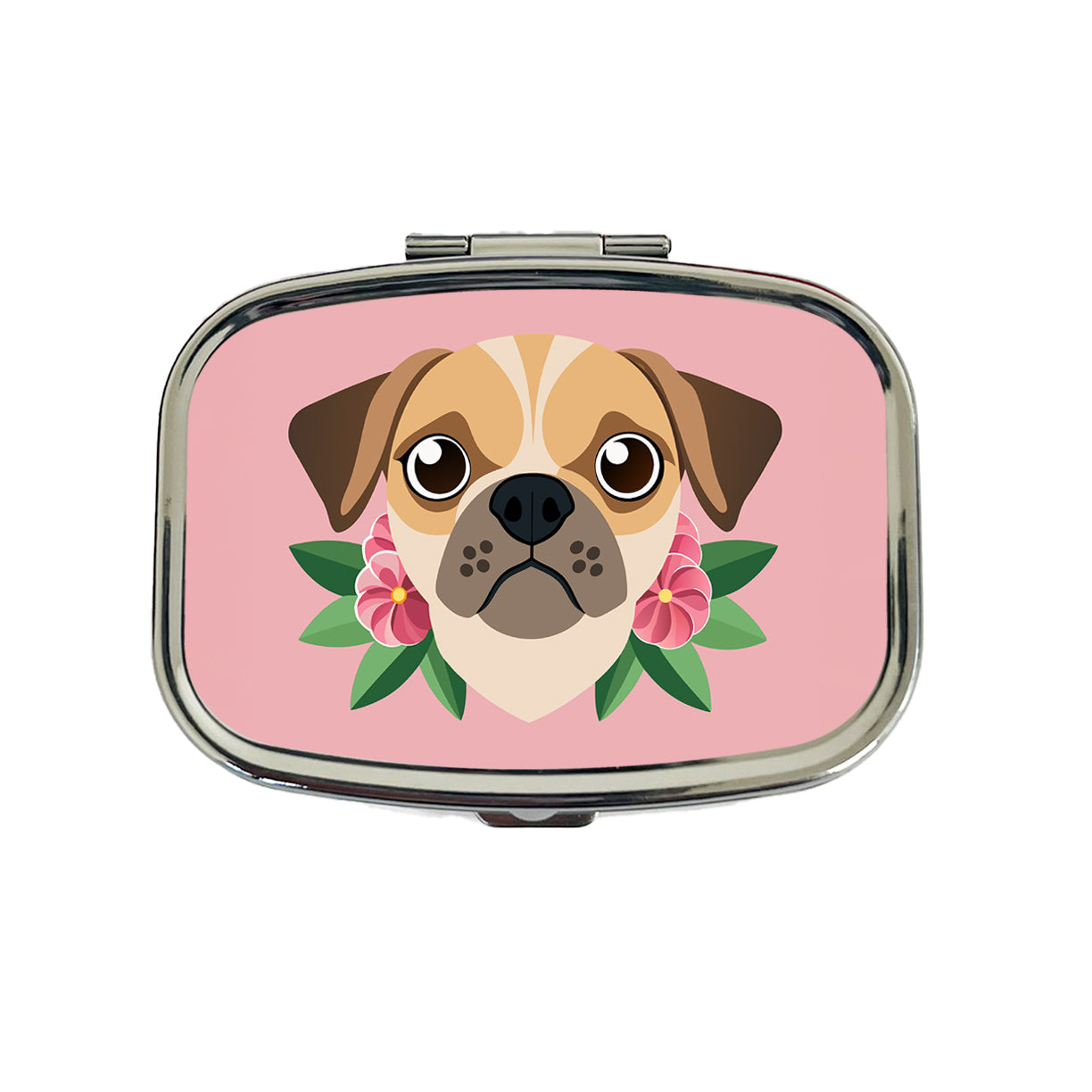 Puggle Head Floral Motif Pink Dog Travel Pill Box Case