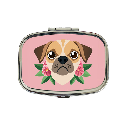 Puggle Head Floral Motif Pink Dog Travel Pill Box Case