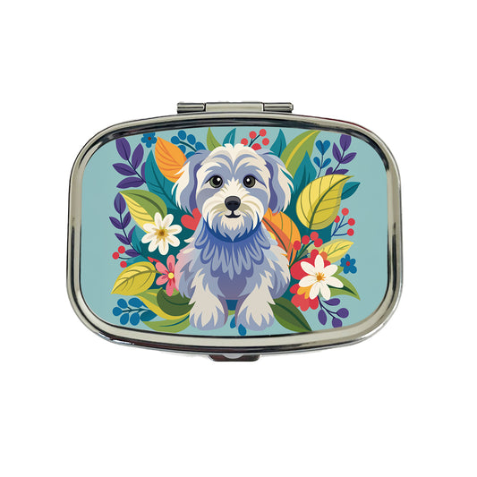 Schnoodle Floral Motif Blue Dog Travel Pill Box Case