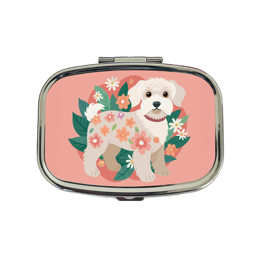 Schnoodle Floral Motif Cute Dog Travel Pill Box Case