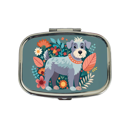 Schnoodle Floral Motif Dog Gray Travel Pill Box Case