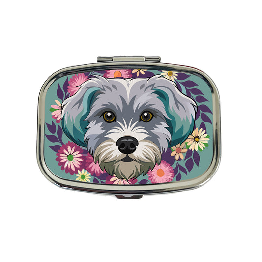 Schnoodle Head Floral Motif Dog Cute Travel Pill Box Case