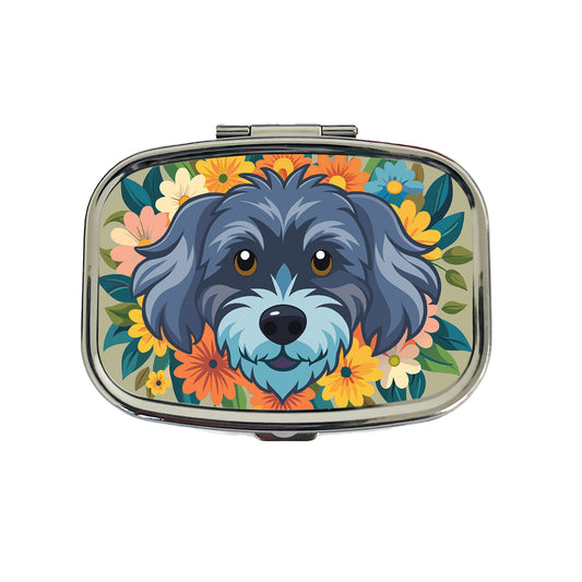 Schnoodle Head Floral Motif Dog Travel Pill Box Case
