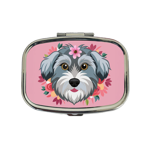 Schnoodle Head Floral Motif Pink Dog Travel Pill Box Case
